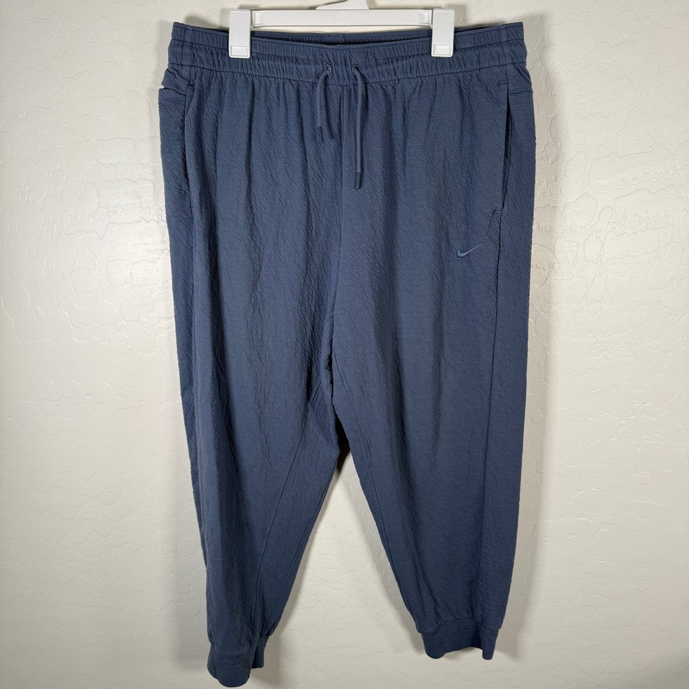Nike Yoga Dri-FIT Pants Mens 2XL Blue Textured Joggers Tapered Trouser Versatile